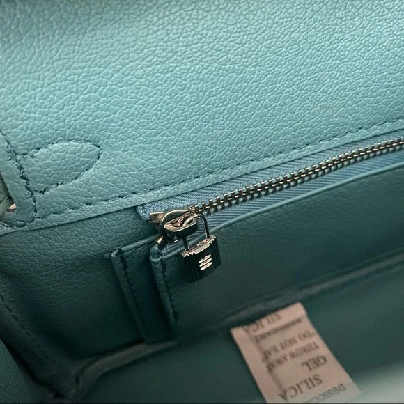 Turquoise Mini 20 Pebble Leather Lock Key Belted Satchel Bag Crossbody S14/B1 - Picture 12 of 13